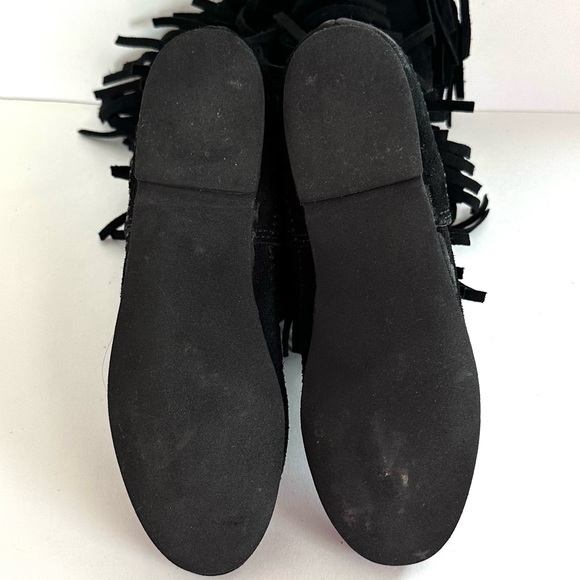 MINNETONKA SUEDE BLACK 3-LAYER FRINGE PULL-ON TALL BOOTS MOCCASINS EUC! Sz8 - Picture 11 of 12